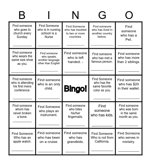 Find Someone Who... Bingo Card