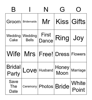 Bridal Shower Bingo Card