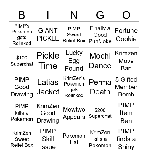 PIMP's Emerald Soul Link Bingo Card