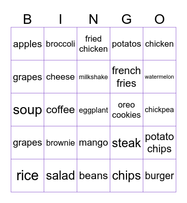 FOOD FOOD FOOD FOOD FOOD FOOD FOOD Bingo Card