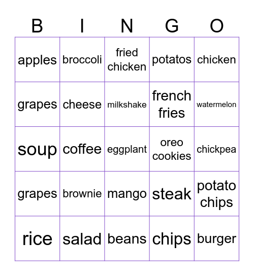 FOOD FOOD FOOD FOOD FOOD FOOD FOOD Bingo Card