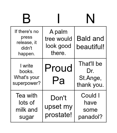 Alain's 70th Bingo Card