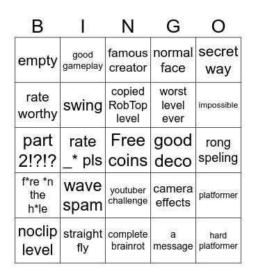 Recent tab bingo [Geometry dash] Bingo Card