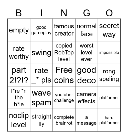 Recent tab bingo [Geometry dash] Bingo Card