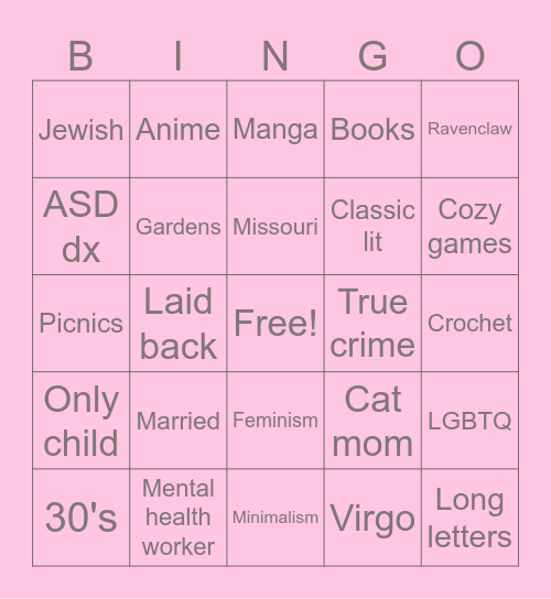 Penpal Bingo Card