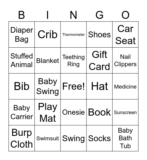 Baby Bingo Card