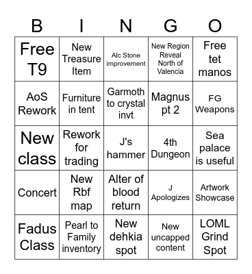 Calpheon Ball Bingo Card