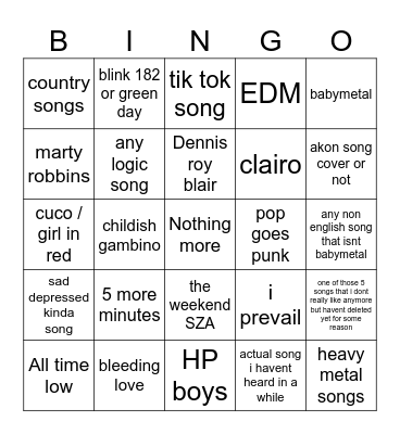 Spotify shuffle (120) Bingo Card