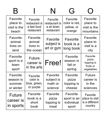 Getting to Know You Bingo Card