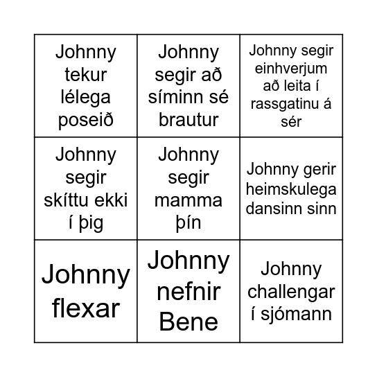 Johnny B Bingo Card