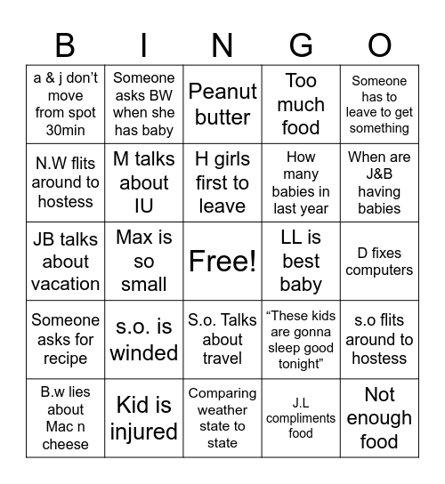 Walker Reunion Bingo Card