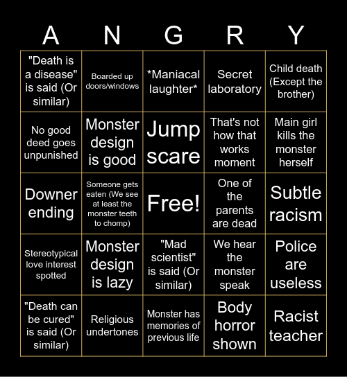 The Angry Black Girl and Her Monster Bingo Card