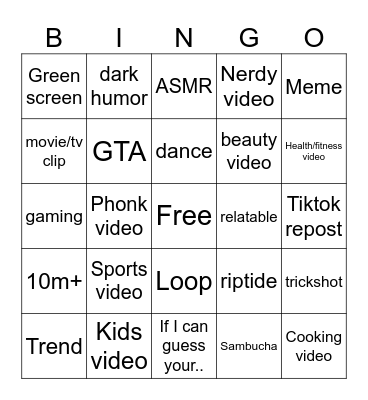 Youtube shorts bingo Card