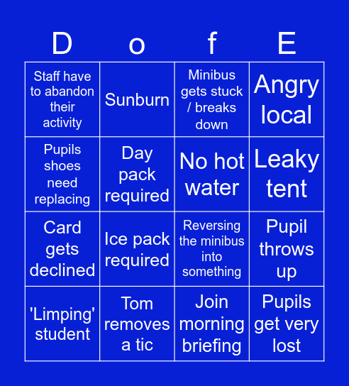 DofE Bingo Card