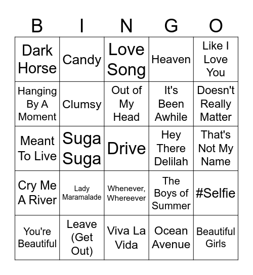 Songs For The Road Bingo Card
