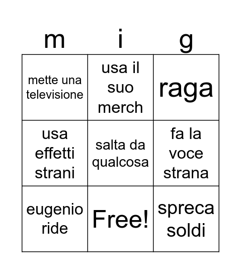 mighi bingo Card