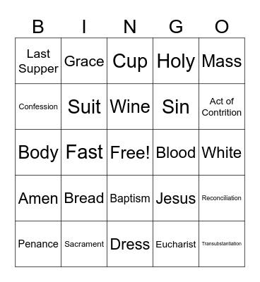 First Communion Bingo Card