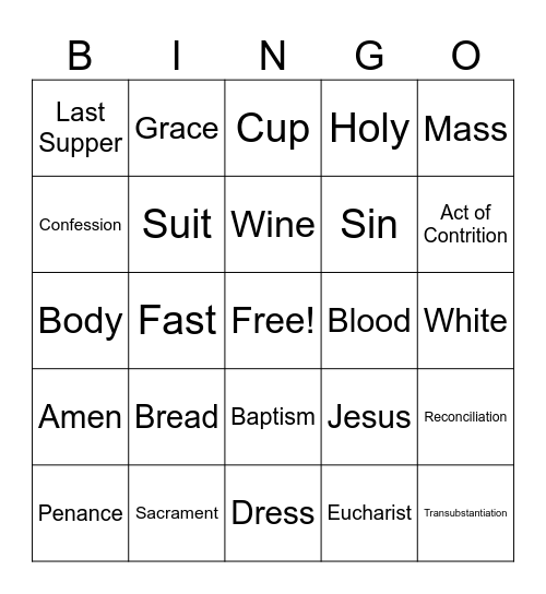 First Communion Bingo Card