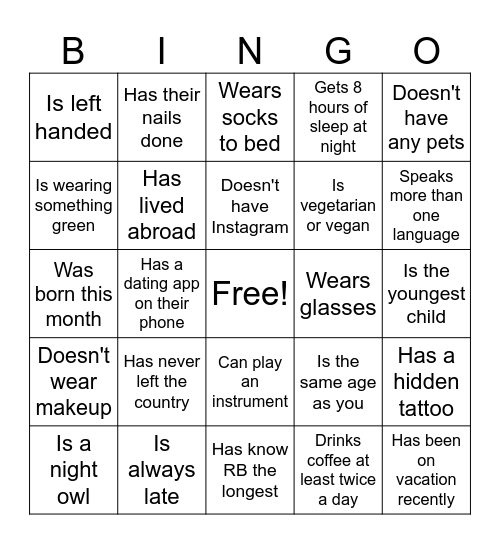 RB BIRTHDAY - Write in a name Bingo Card