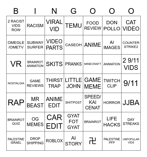 TIKTOK BING Bingo Card