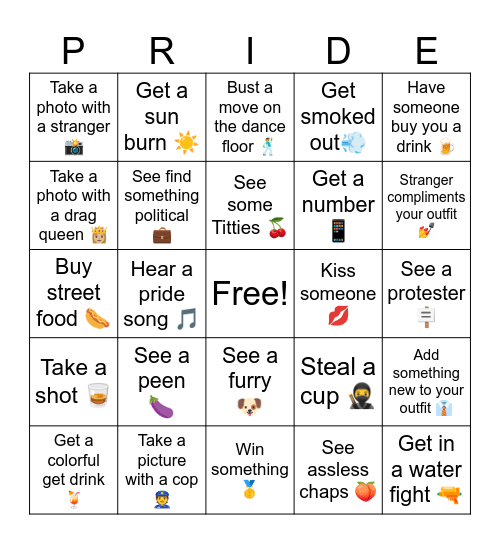 Denver Pride Bingo Card