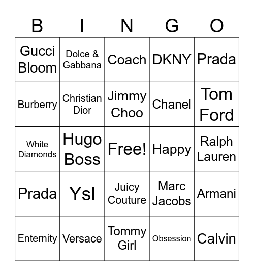 Perfume Bingo Card