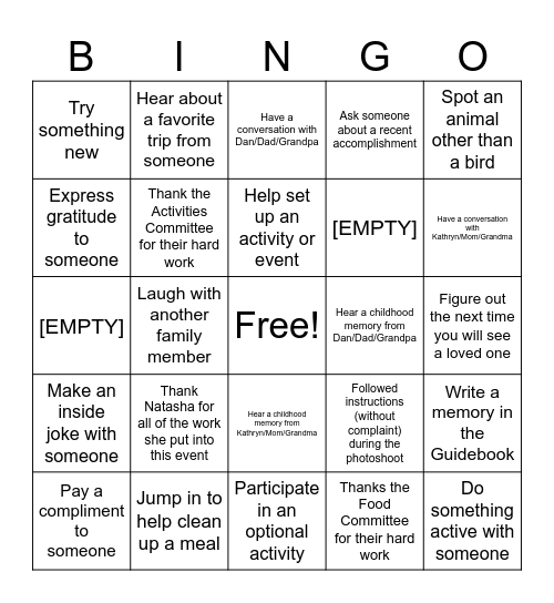 McElderry Reunion Bingo (Adult) Bingo Card