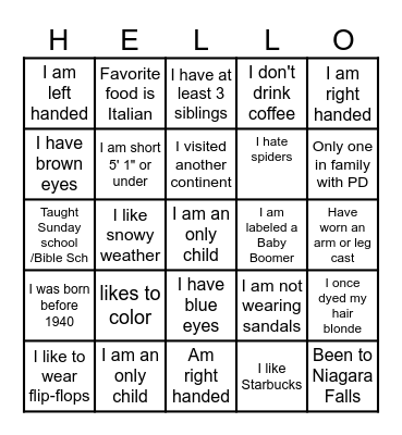 GETTING TO KNOW YOU Bingo Card