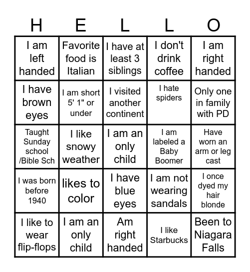 GETTING TO KNOW YOU Bingo Card