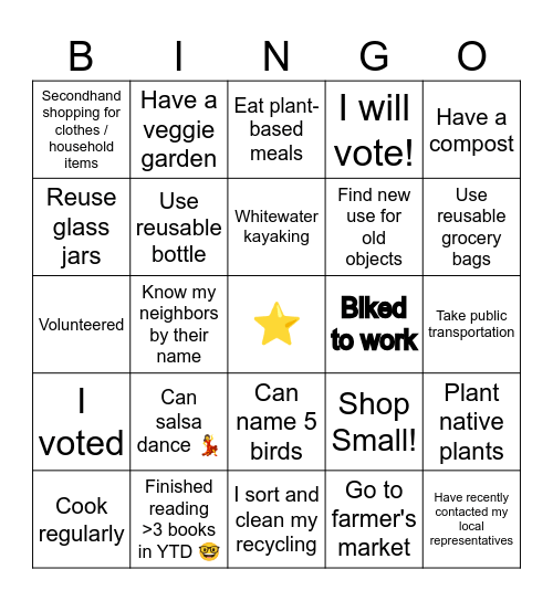 Sustainable Me Bingo! Bingo Card