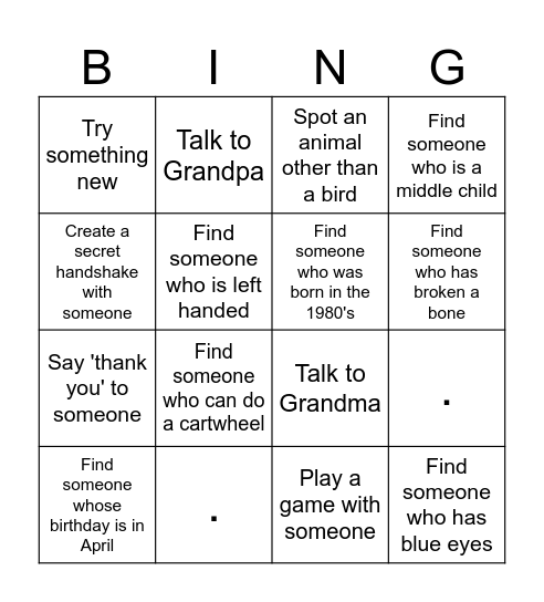 McElderry Reunion Bingo (Kid Version) Bingo Card