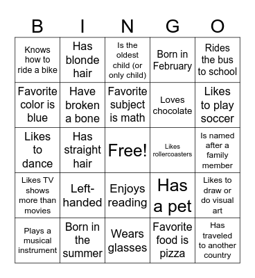 Getting to Know You Bingo Card