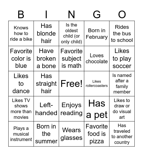 Getting to Know You Bingo Card