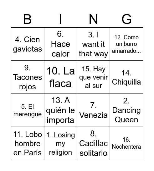 Verbena 2024 Bingo Card
