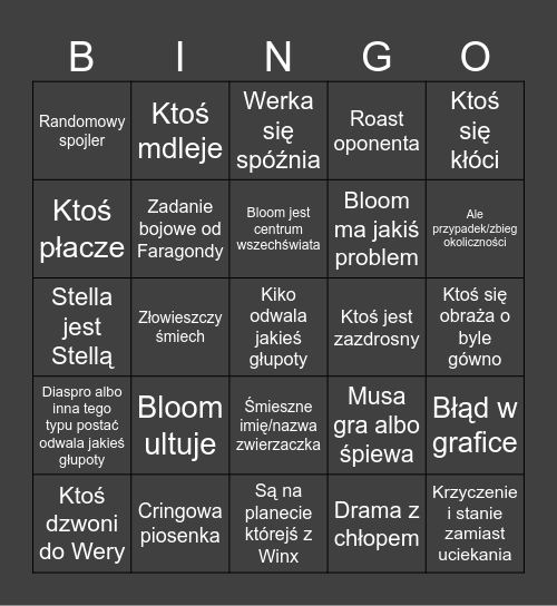 Winx s7 Bingo Card