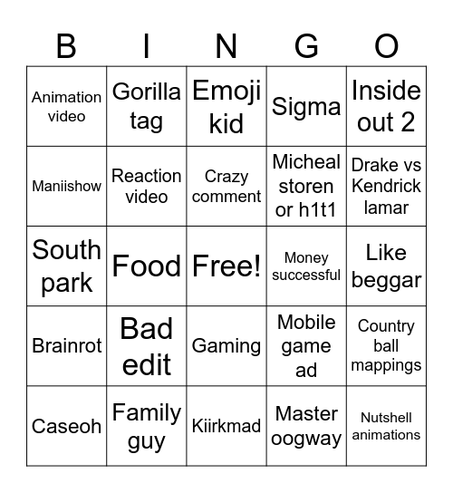 Untitled Bingo Card