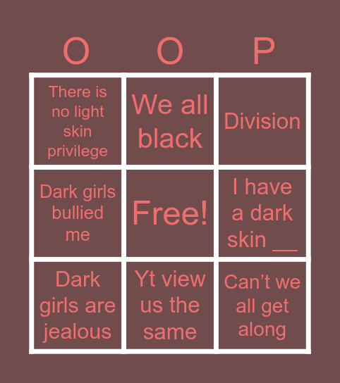 Colorist Bingo Card