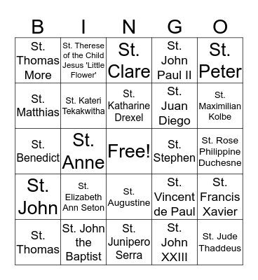 SAINT BINGO Card