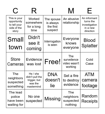 TV True Crime Bingo Card
