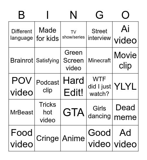 Untitled Bingo Card