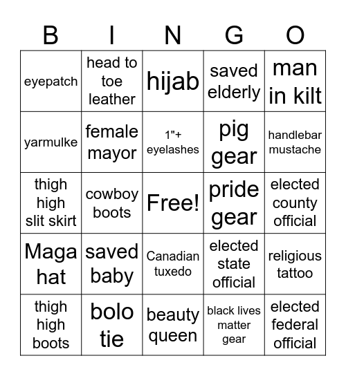awards Bingo Card
