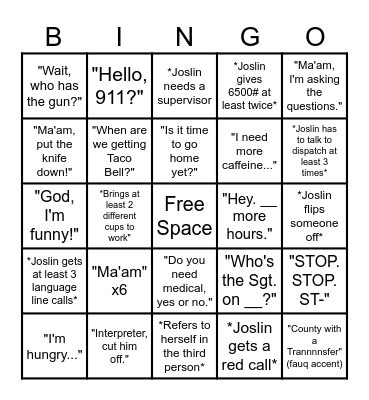 Joslin at Work Bingo Card