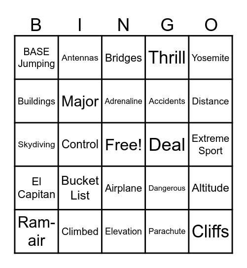 ADVENTURE Bingo Card