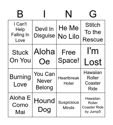 Lilo & Stitch Songs Bingo Card