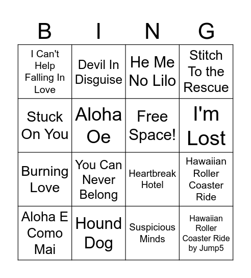 Lilo & Stitch Songs Bingo Card