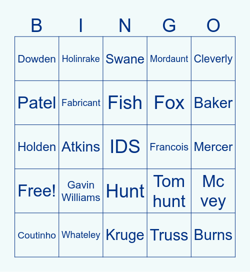 Seatless Tory MP Bingo Card