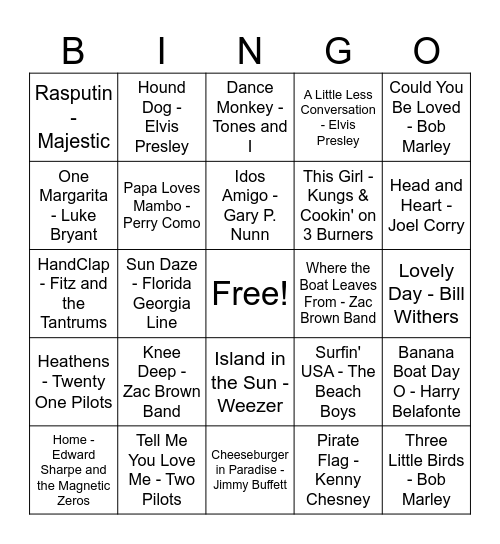 Music Bingo Round #1 Bingo Card