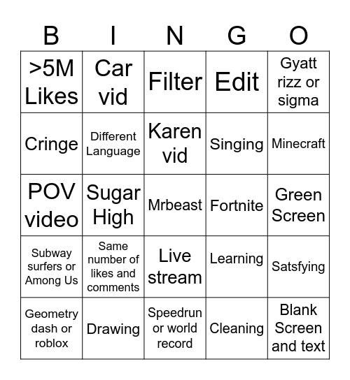 Untitled Bingo Card