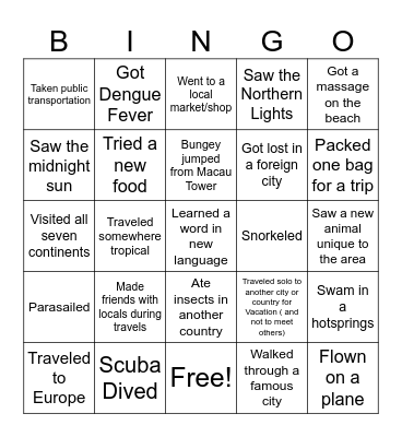 Travel Bingo Card