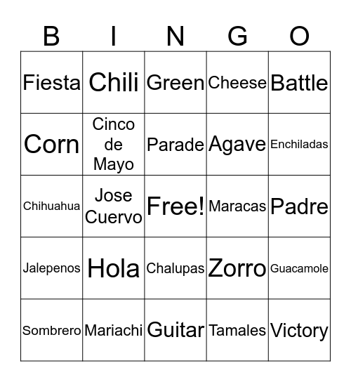 Fiesta Bingo Card